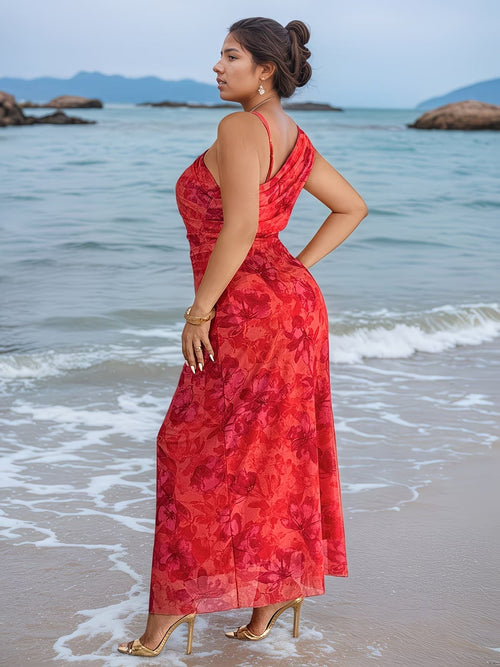 Women's Asymmetric Maxi Dress with Floral Print